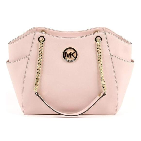 Michael Kors Jet Set Tote in Blossom Light Pink Hand Bag with Gold Chain Straps - Picture 1 of 13